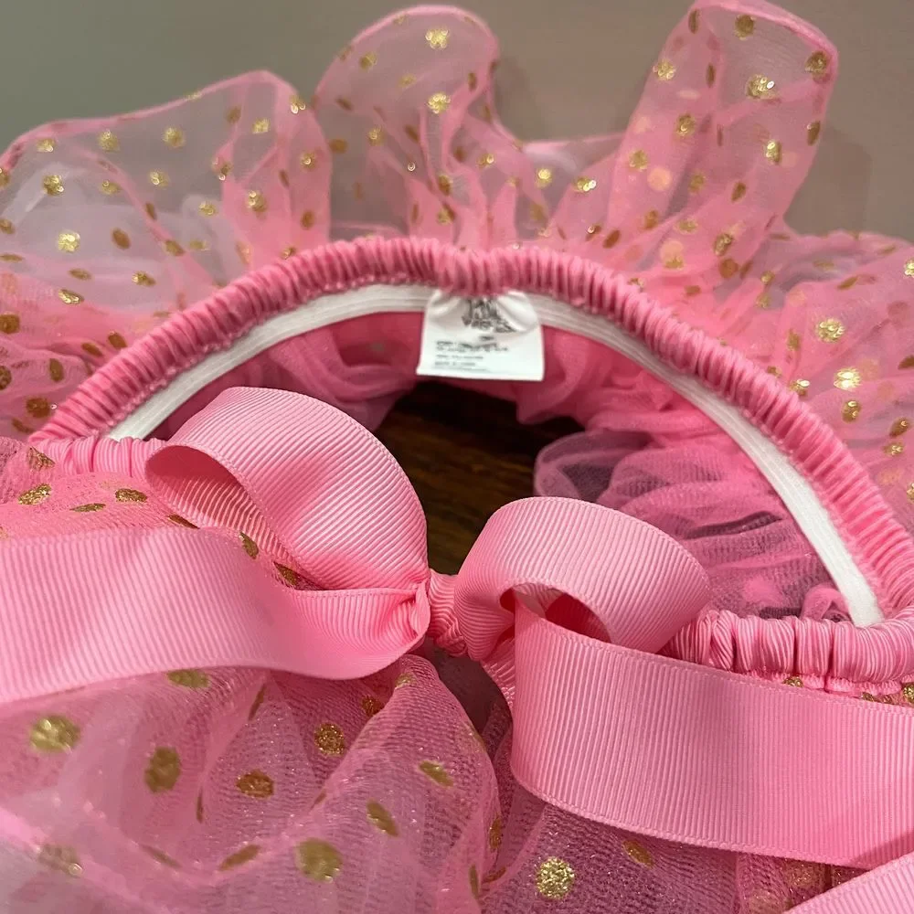 Pink Gold Polka‎ Dot Tulle Tutu Skirt Ballet Dance Girls Princess Party 12M